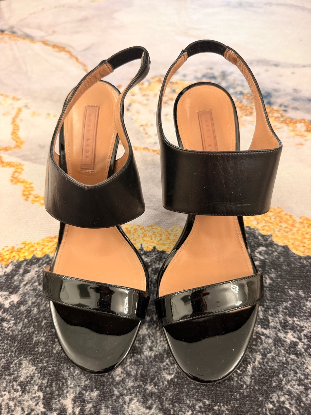 Hugo Boss Black Patent & Leather Slingback Heels